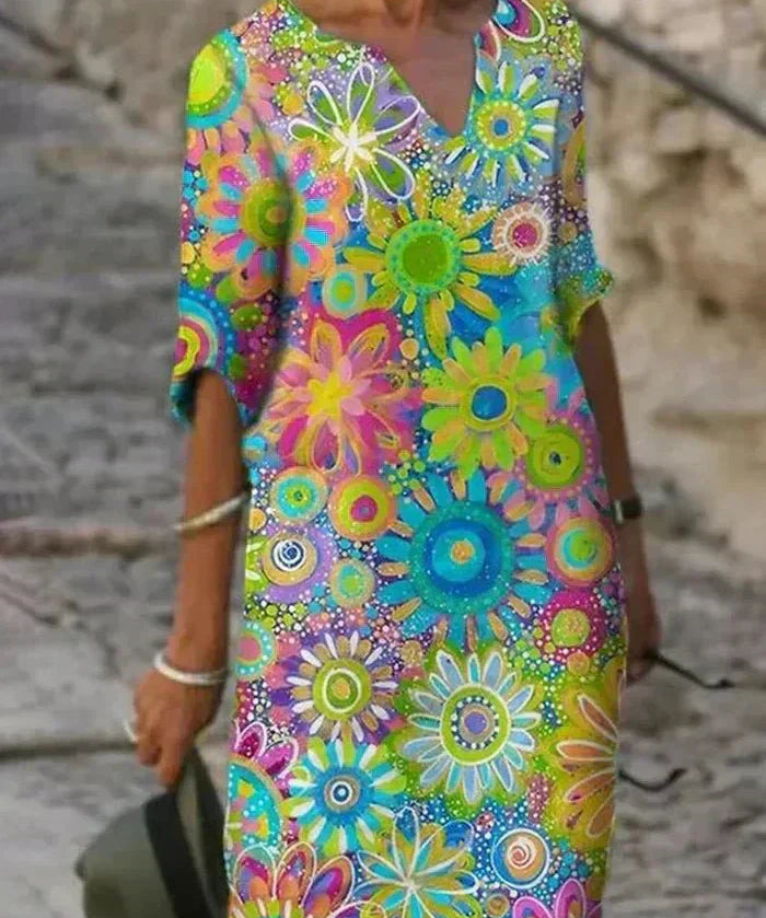 Rita | Vestido Midi Floral Vibrante