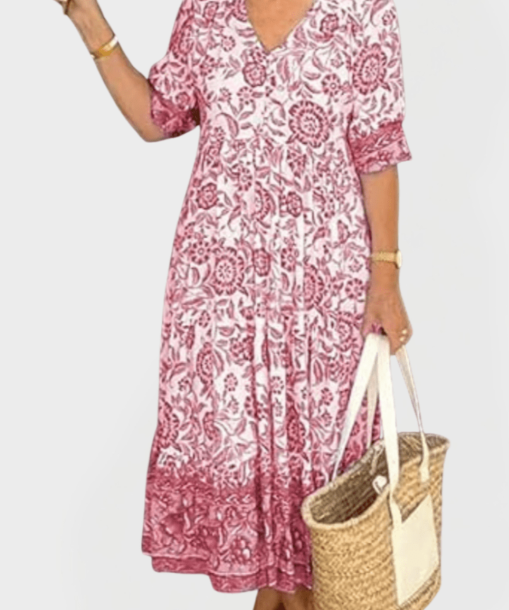 Vera | Vestido Floral Azul Elegante Verão