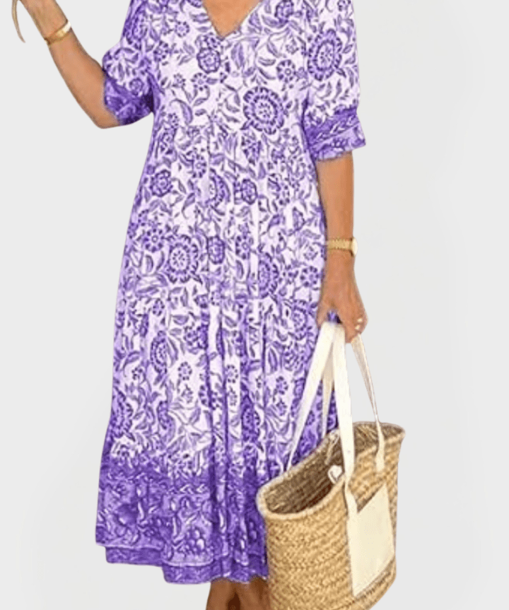 Vera | Vestido Floral Azul Elegante Verão
