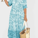 Vera | Vestido Floral Azul Elegante Verão