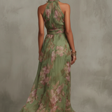 LIVIA | VESTIDO MAXI HALTER FLORAL ELEGANTE