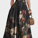 Elsa - Vestido midi plissado com padrão floral