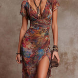 Paula - Vestido Midi Plissado com Decote em V