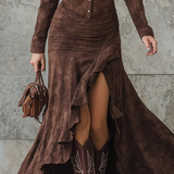Ana - Vestido Longo Retro Castanho