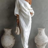 Vestido de Linho Off-White Sem Alças