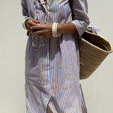 Marta | Vestido Camisa Listrado Atemporal com Conforto Elegante