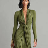 Célia - Vestido Maxi de Seda Verde Oliva