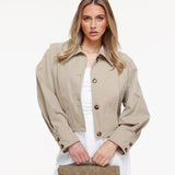 Trench Beje com Mangas Ballon Curtas - Casaco