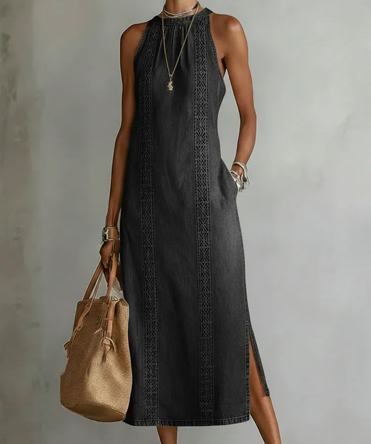Julia™ | Vestido de denim com rendas retro