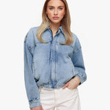 Casaco Bomber em Denim Azul