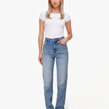 Calças de Jeans Azuis + Top Básico Branco de Manga Curta - Conjunto