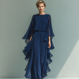 Conjunto de Chiffon Azul Marinho com Rendas