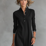 Vestido Maxi de Moletão com Gola de Botão
