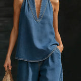 Sandra - Conjunto Col Halter Jeans