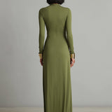 Célia - Vestido Maxi de Seda Verde Oliva