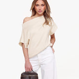 Creme Gebreide One Shoulder - Top