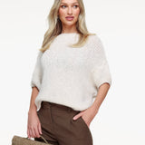 Creme Gebreide Wollen 3/4 Mouw - Pullover
