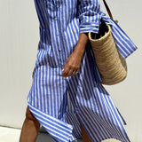 Marta | Vestido Camisa Listrado Atemporal com Conforto Elegante