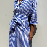 Marta | Vestido Camisa Listrado Atemporal com Conforto Elegante