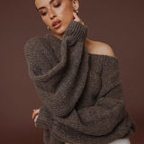 Malha Off Shoulder Taupe Escuro - Sweater