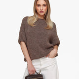 Tons de Taupe Escuro em Lã Tricotada com Mangas 3/4 - Sweater