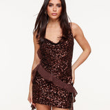 Detalhes em Paillettes Castanho Escuro - Vestido
