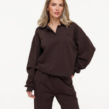 Sweatshirt Jogging LS com Botões Castanho Escuro