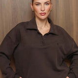 Sweatshirt Jogging LS com Botões Castanho Escuro