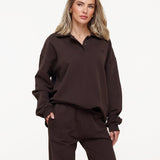Sweatshirt Jogging LS com Botões Castanho Escuro