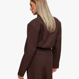 Alças de Ombro Castanho Escuro Modelo Cortado - Casaco