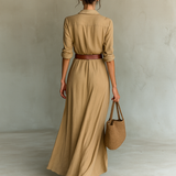 Paula - Maxi vestido com gola reversível de manga longa