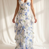 Uri | Vestido Midi Floral com Ruches