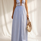 Laurina | Vestido Longo Listrado com Decote Cut-out