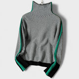 Maio | Pullover Luxuoso de Gola Alta com Padrão de Pesponto