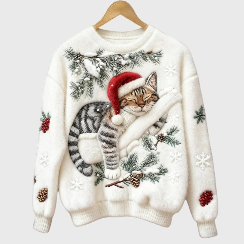 Stefany | Sweater felpudo com gato para a época festiva