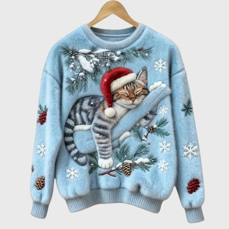 Stefany | Sweater felpudo com gato para a época festiva