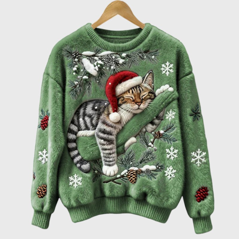 Stefany | Sweater felpudo com gato para a época festiva