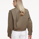 Trench - Casaco Kaki com Mangas Ballon Curtas