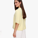 Colete Amarelo Claro de Malha com Mangas 3/4