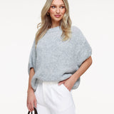 Pullover de Lã Cinza Claro com Mangas 3/4