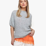 Pullover de Lã Cinza Claro com Mangas 3/4