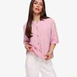 Colete de Malha Rosa Claro com Mangas 3/4