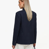 Blazer Azul Marinho de Botão Alto com Fenda