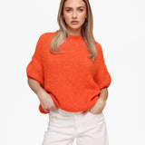 Pullover Laranja de Lã Tricotada com Mangas 3/4