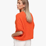 Pullover Laranja de Lã Tricotada com Mangas 3/4