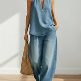Ivy™ | Conjunto de duas peças em denim vintage