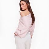Top Rosa Tricotado com 2 Bordas e Mangas 3/4