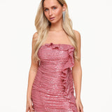 Robe Sem Alças com Lantejoulas Rosa - Jurk