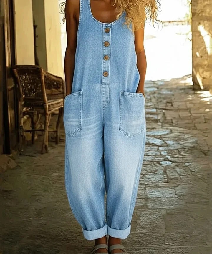Ruth™ | Salopete em denim de algodão lavado vintage