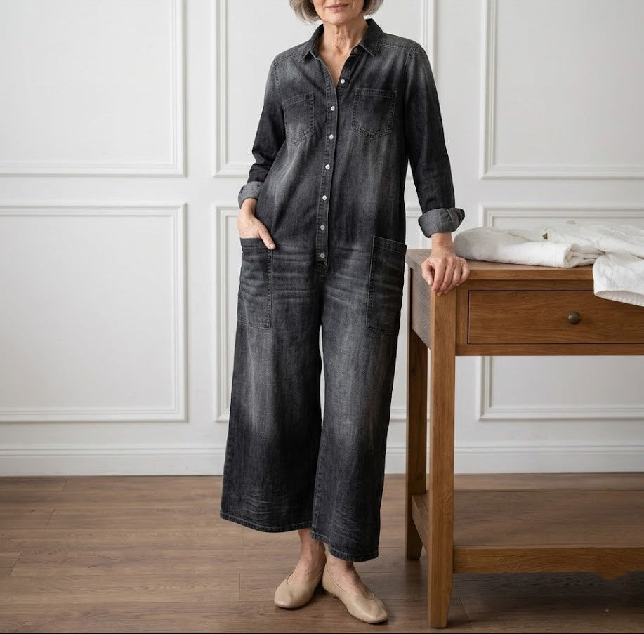 Diana™ | Macacão em denim vintage com botões